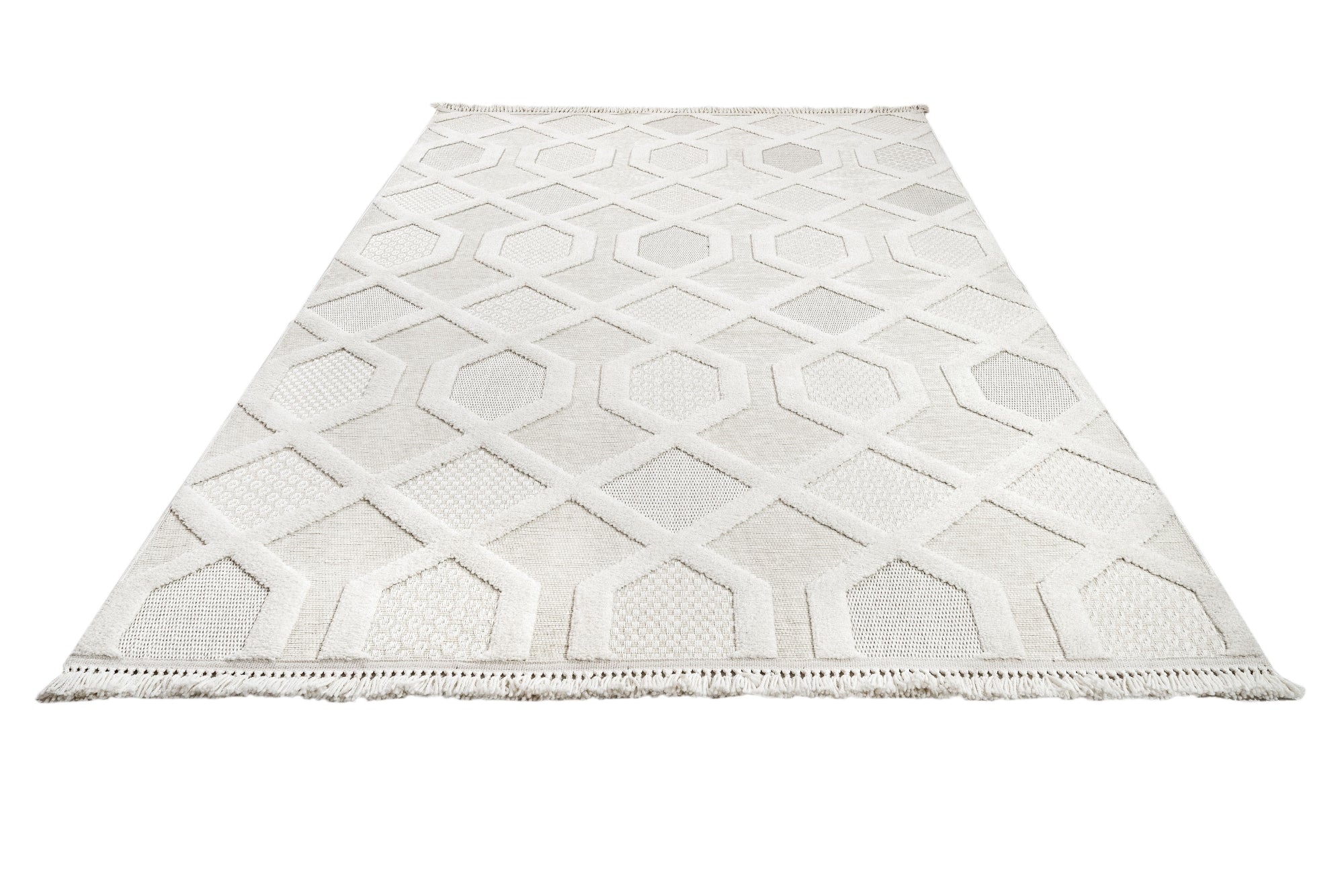 Cream Geometric Area Rug – Machine Made Chenille Rug with Cotton Base