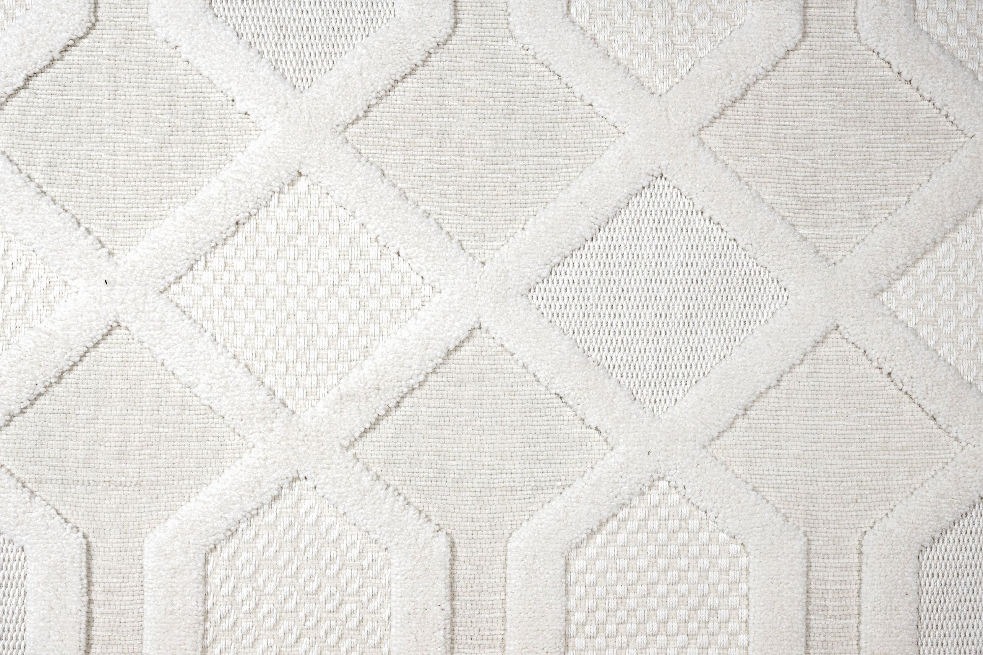 Cream Geometric Area Rug – Machine Made Chenille Rug with Cotton Base