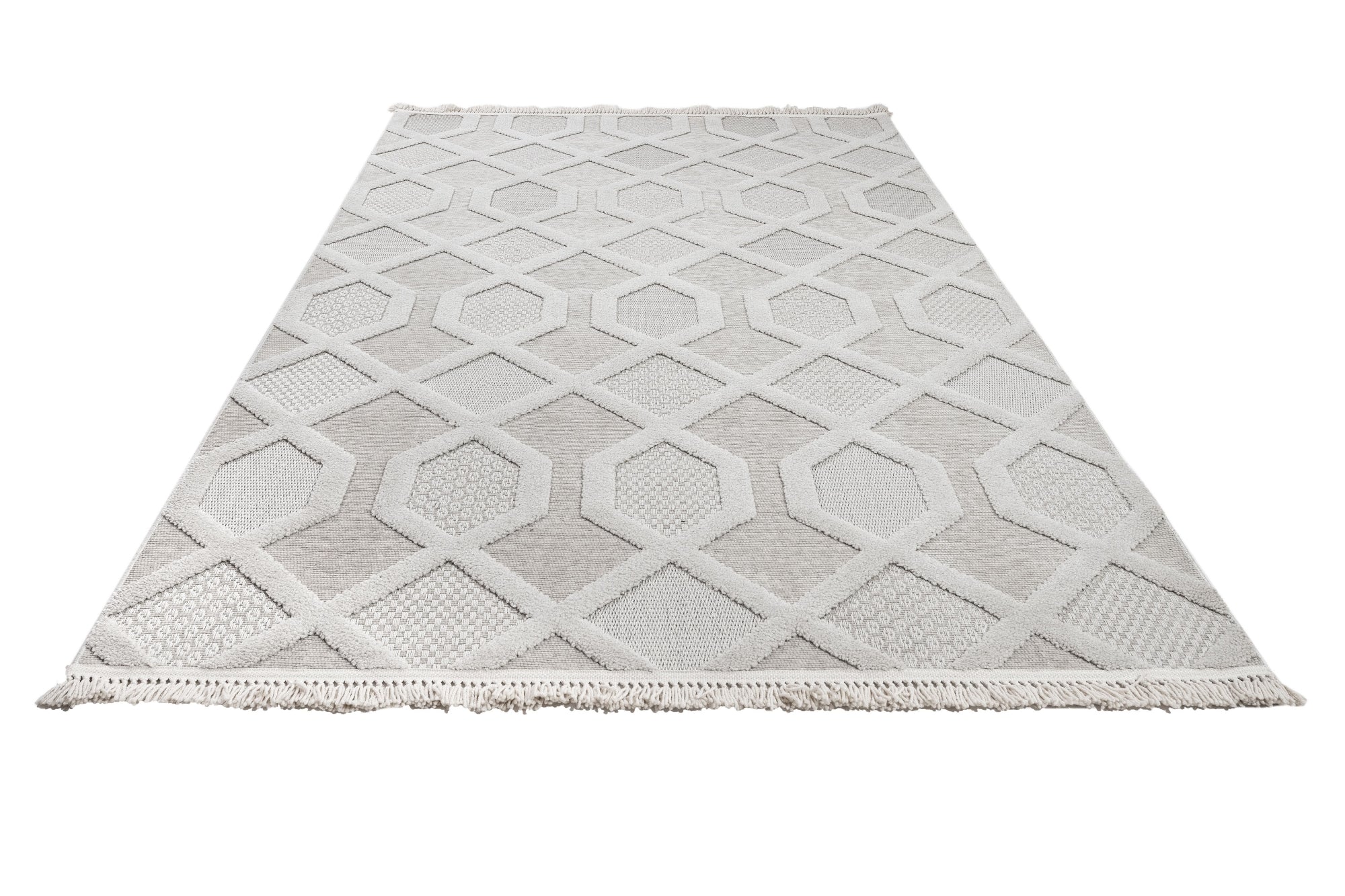 Grey Geometric Area Rug – Machine Made Chenille Carpet With Cotton Base