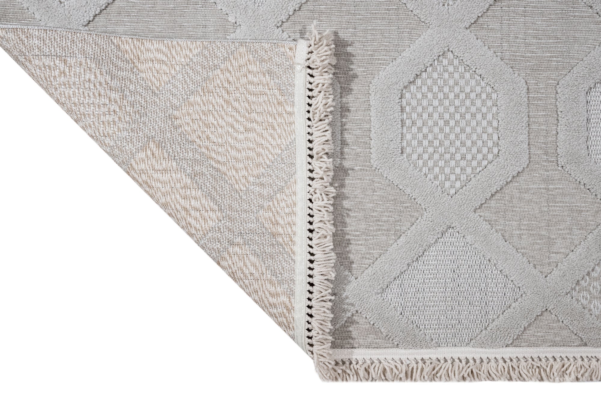 Grey Geometric Area Rug – Machine Made Chenille Carpet With Cotton Base