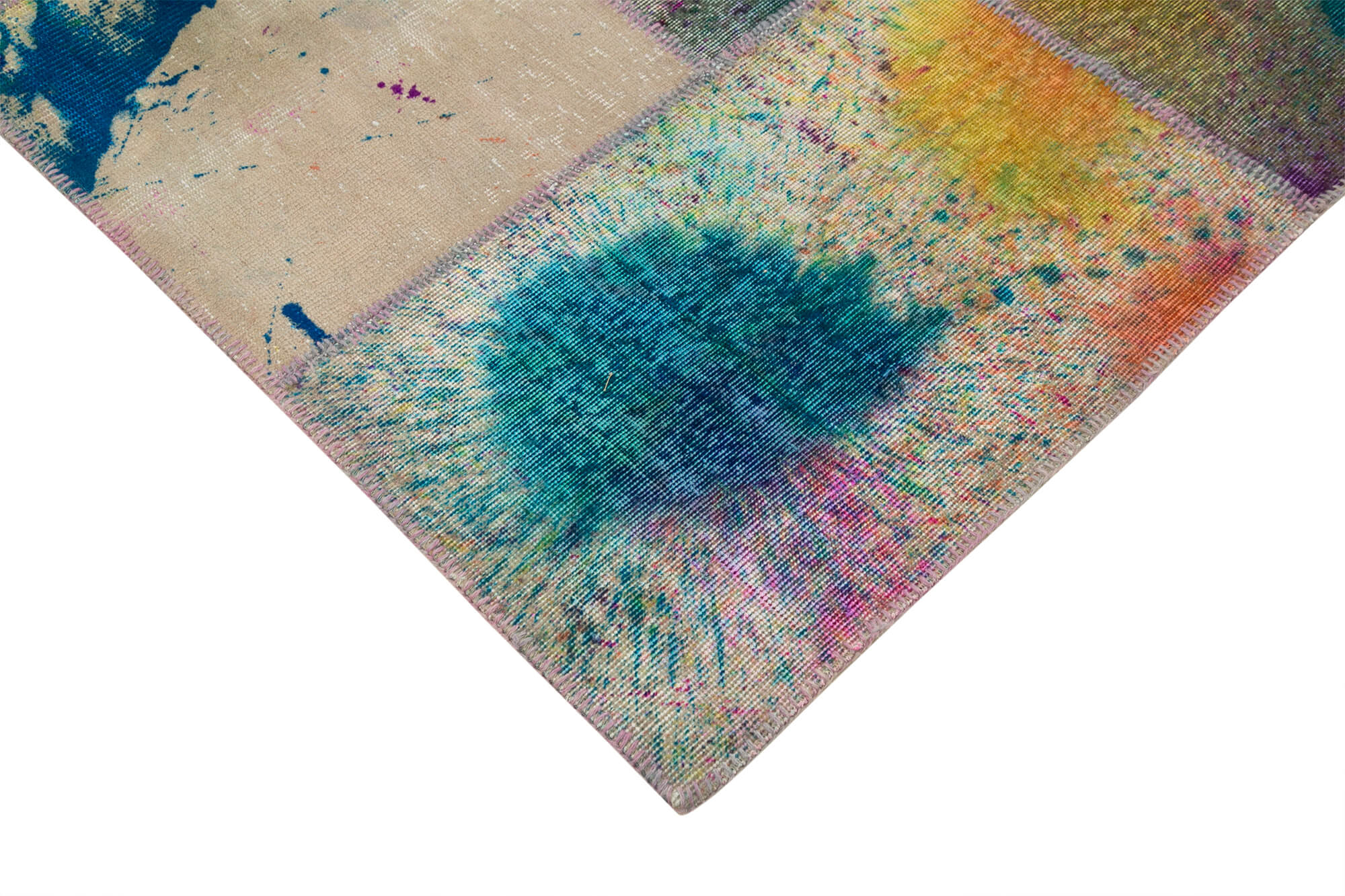 Handmade Wool Area Rug – Pink Patchwork Vintage Turkish Hand Knotted Carpet 10x13