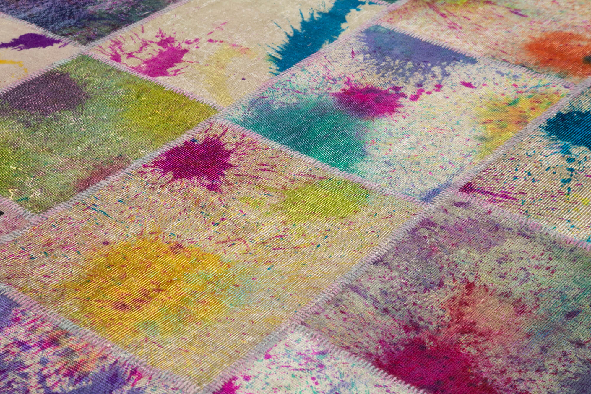 Handmade Wool Area Rug – Pink Patchwork Vintage Turkish Hand Knotted Carpet 10x13