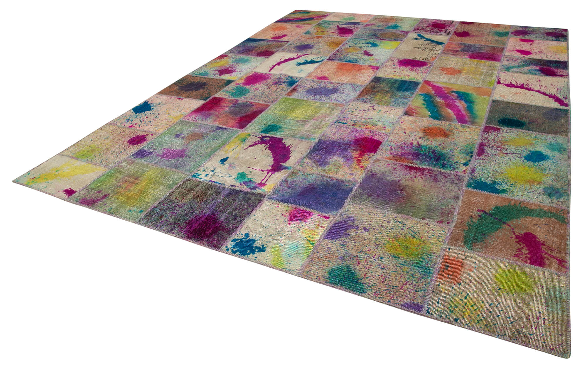 Handmade Area Rug – Kirk Yama Pink Patchwork Cotton Wool Carpet 10'x13'4''