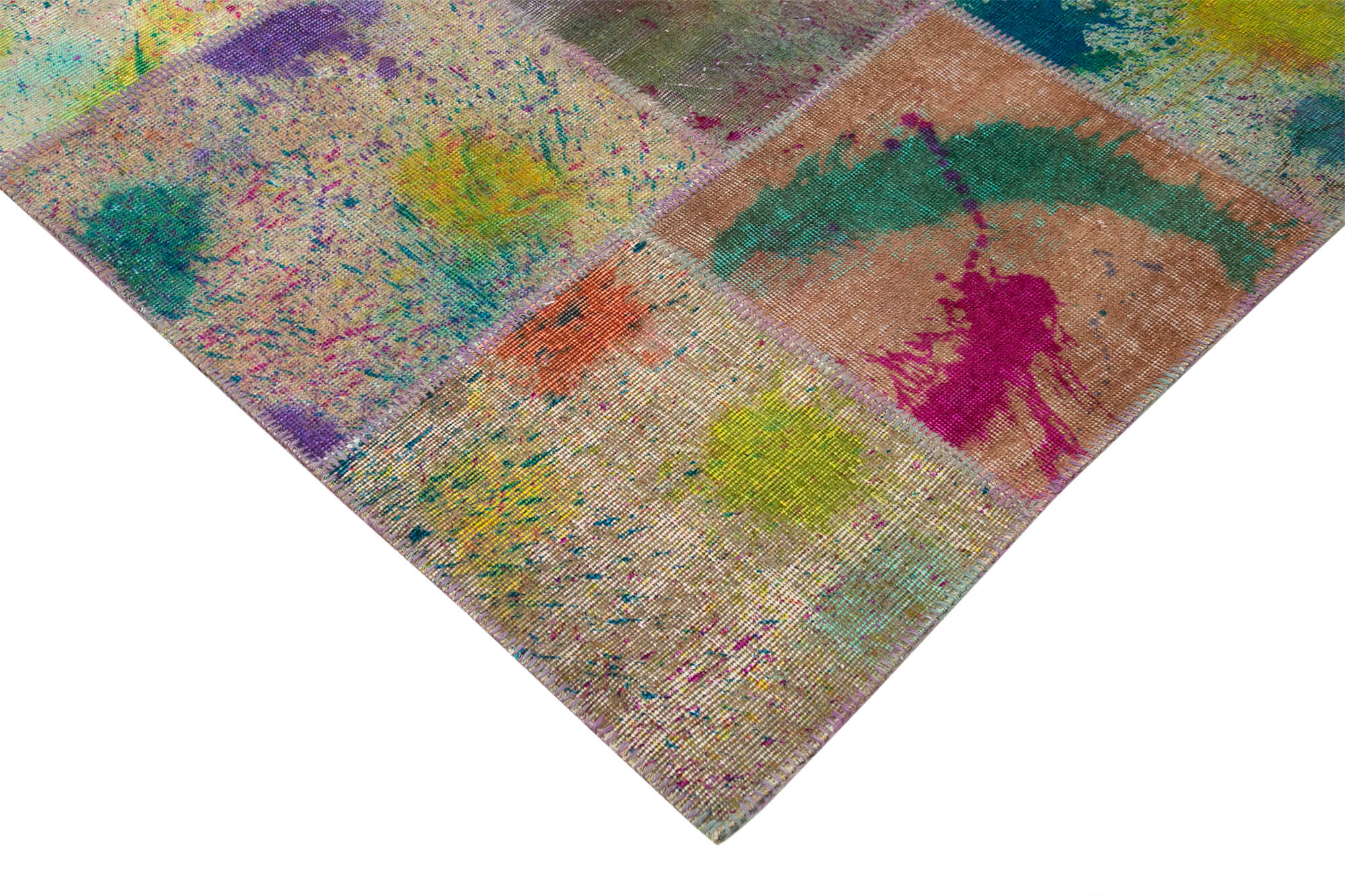 Handmade Area Rug – Kirk Yama Pink Patchwork Cotton Wool Carpet 10'x13'4''