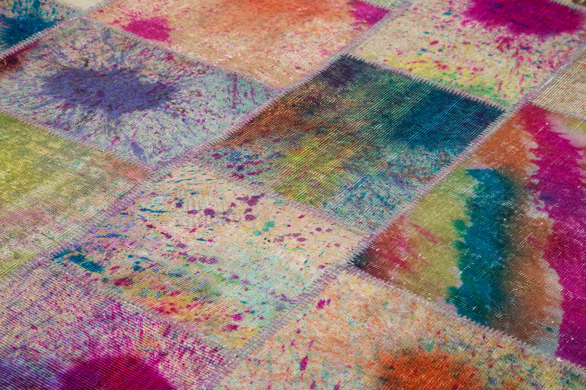 Handmade Area Rug – Kirk Yama Pink Patchwork Cotton Wool Carpet 10'x13'4''