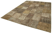Handmade Patchwork Rug - Brown Cotton Wool Area Rug 8'4'' x 11'5'' for Living Room