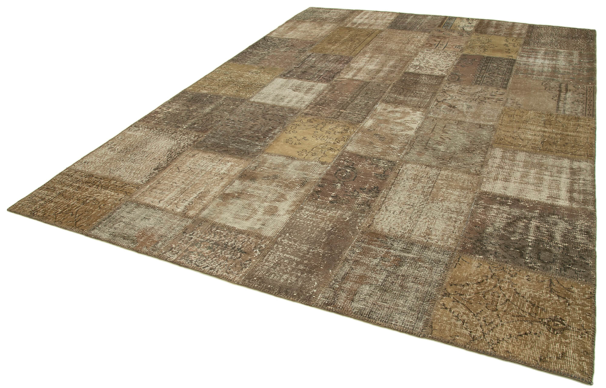 Handmade Patchwork Rug - Brown Cotton Wool Area Rug 8'4'' x 11'5'' for Living Room