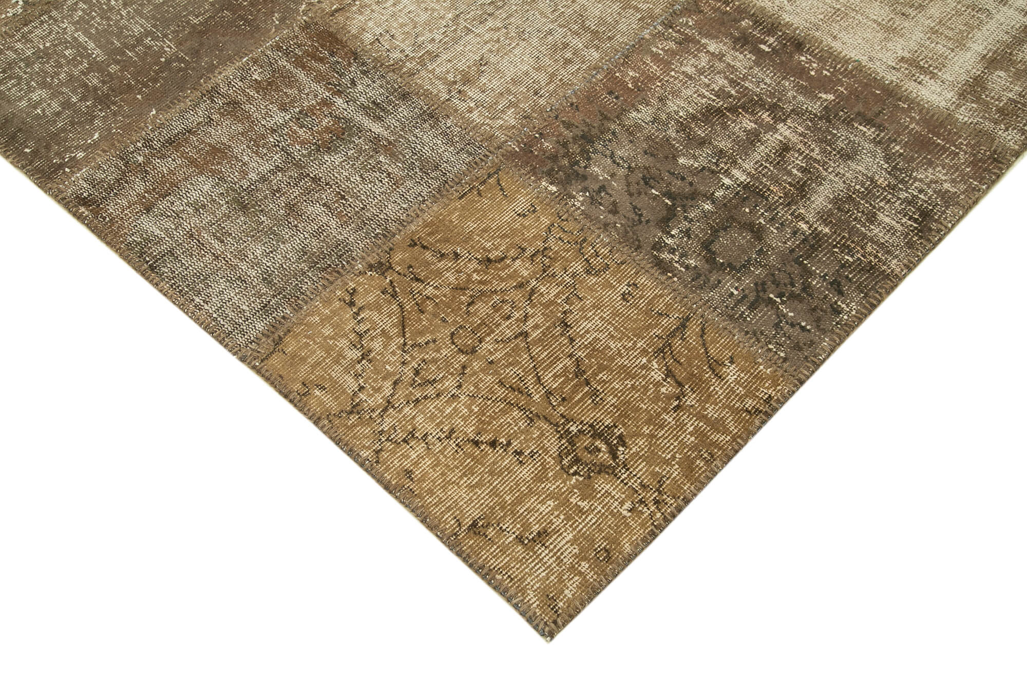 Handmade Patchwork Rug - Brown Cotton Wool Area Rug 8'4'' x 11'5'' for Living Room