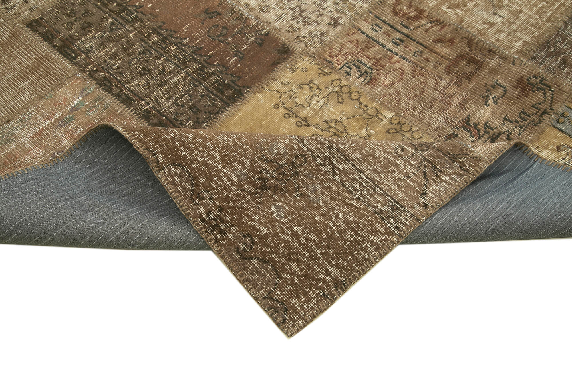 Handmade Patchwork Rug - Brown Cotton Wool Area Rug 8'4'' x 11'5'' for Living Room