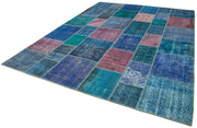 Handmade Patchwork Rug - Blue Area Rug Cotton Wool Vintage Handwoven Carpet 8'6"x11'7"
