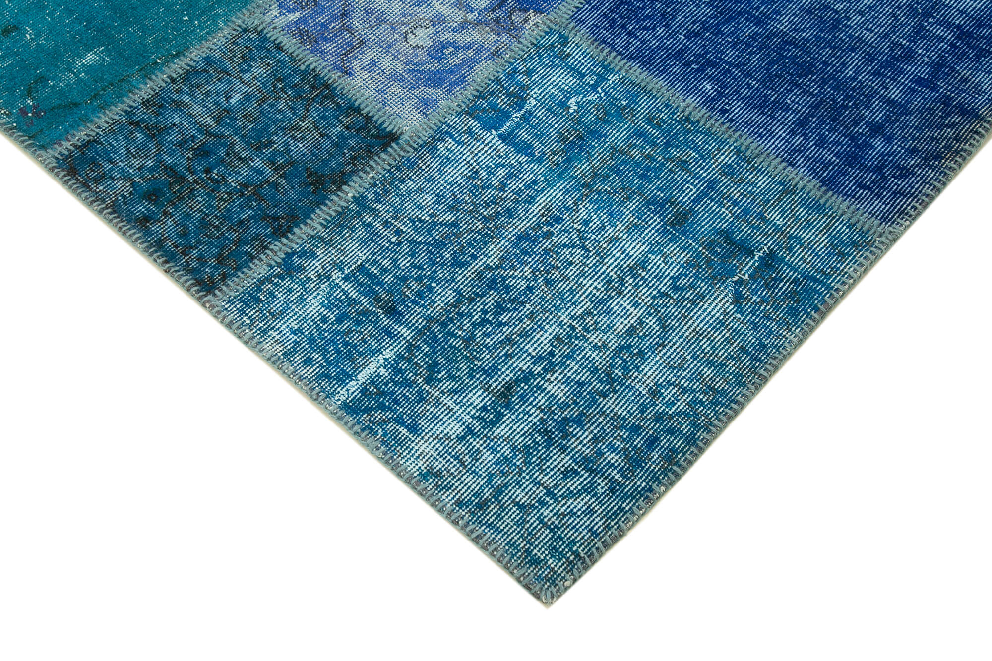 Handmade Patchwork Rug - Blue Area Rug Cotton Wool Vintage Handwoven Carpet 8'6"x11'7"