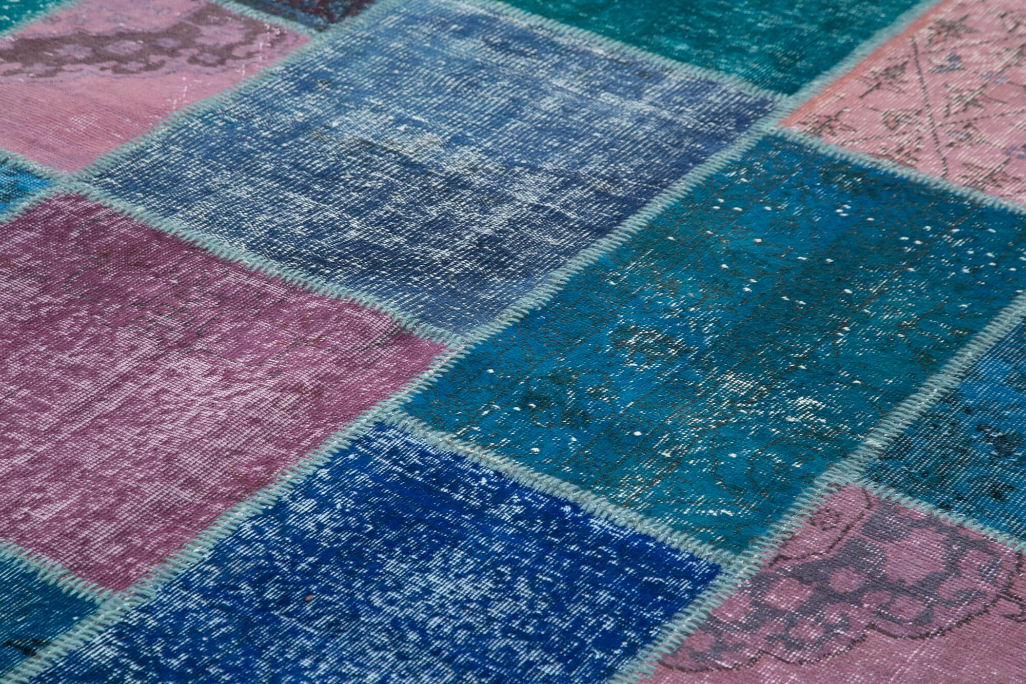 Handmade Patchwork Rug - Blue Area Rug Cotton Wool Vintage Handwoven Carpet 8'6"x11'7"
