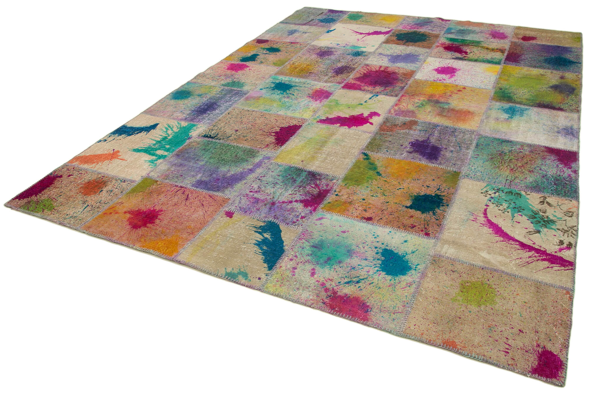 Handmade Patchwork Rug - Grey Patchwork Carpet, Cotton Wool Carpet 8'3''x11'5''