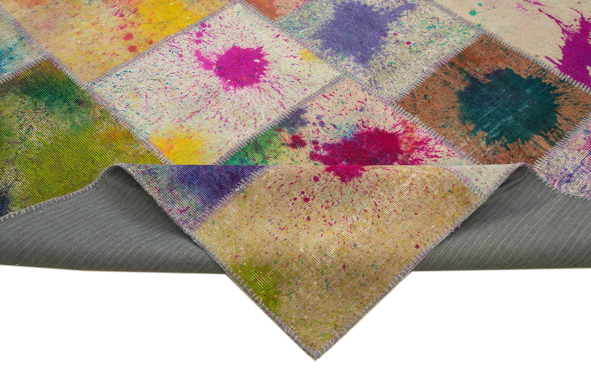 Handmade Patchwork Rug - Grey Patchwork Carpet, Cotton Wool Carpet 8'3''x11'5''