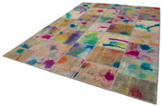 Handmade Wool Area Rug - Kirk Yama Pink Patchwork Cotton Wool Rug 8'3''x11'5''