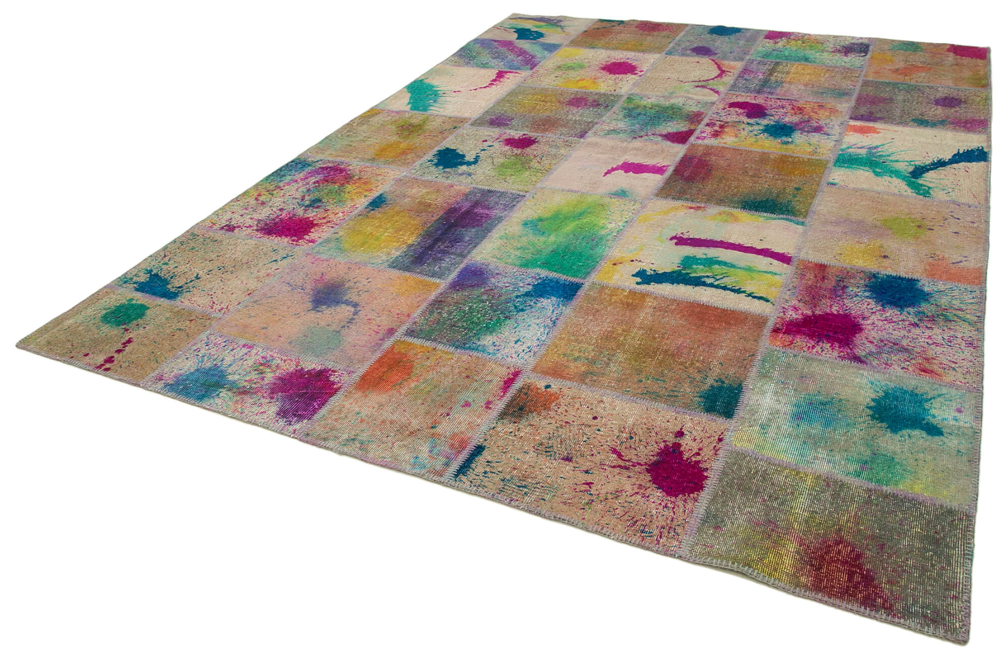 Handmade Wool Area Rug - Kirk Yama Pink Patchwork Cotton Wool Rug 8'3''x11'5''