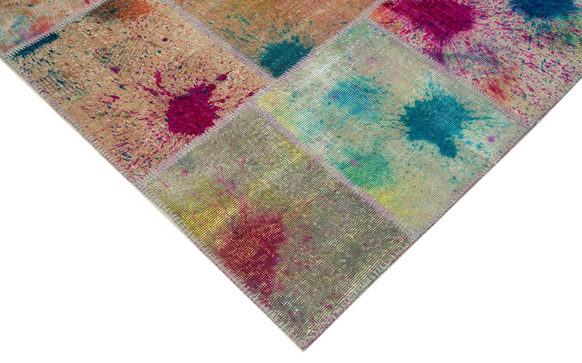 Handmade Wool Area Rug - Kirk Yama Pink Patchwork Cotton Wool Rug 8'3''x11'5''