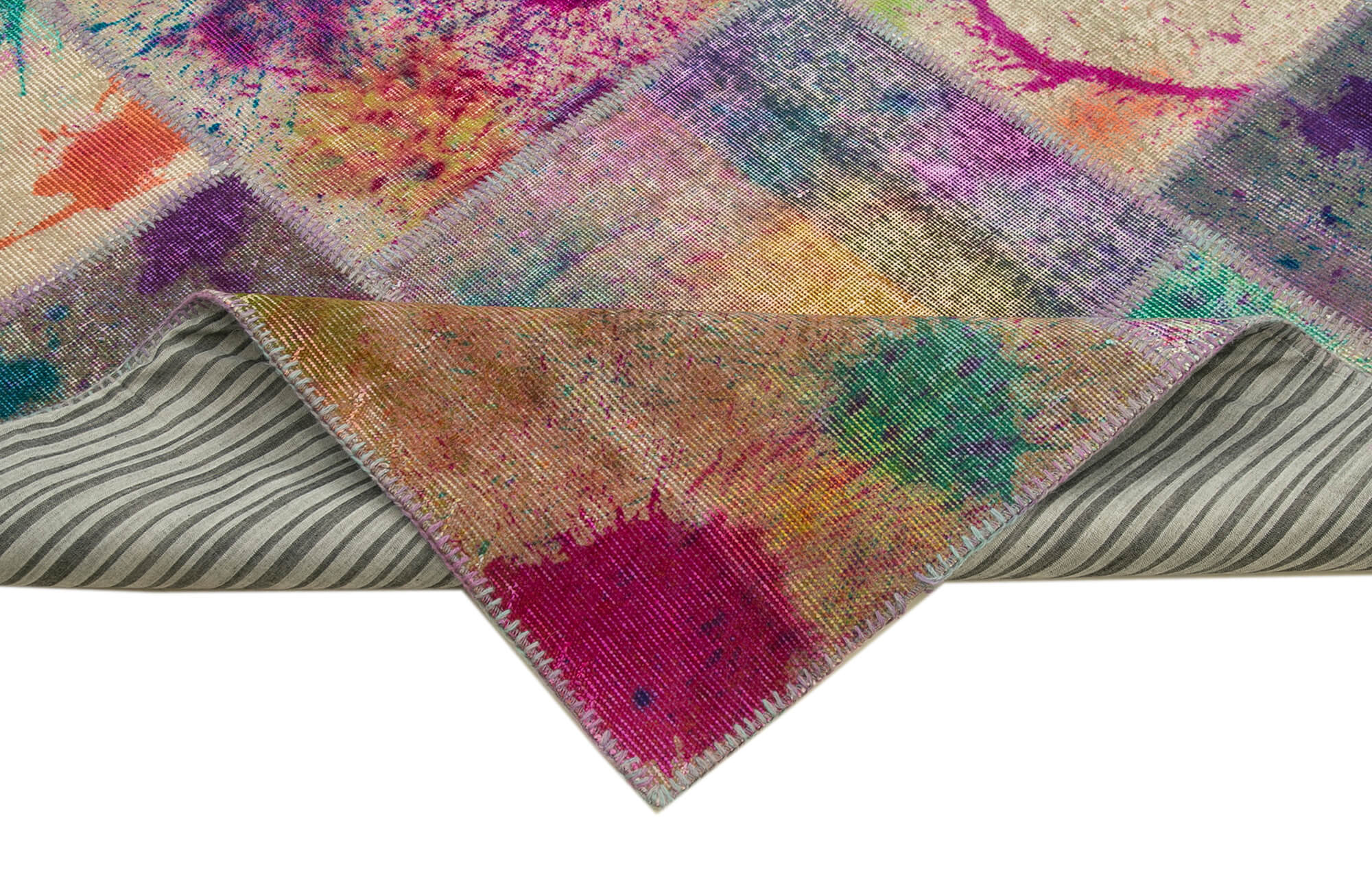 Handmade Wool Area Rug - Kirk Yama Pink Patchwork Cotton Wool Rug 8'3''x11'5''