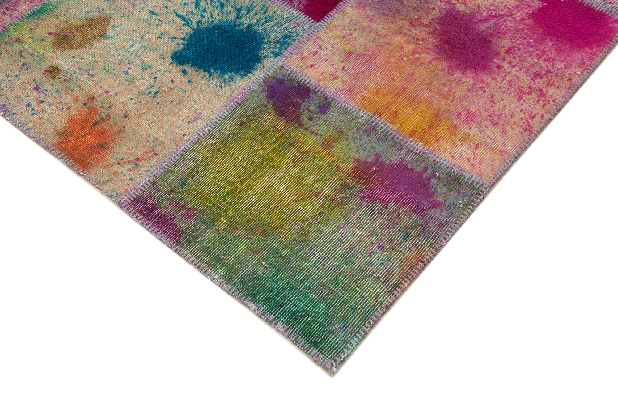 Handmade Area Rug - Pink Patchwork Cotton Wool Vintage Hand Woven Carpet 8'2''x11'6''