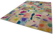 Handmade Area Rug - Pink Patchwork Cotton Wool Vintage Turkish Carpet 8'2''x11'7''