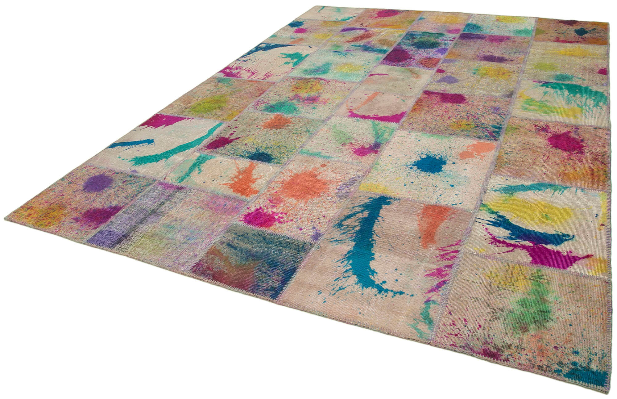 Handmade Area Rug | Kirk Yama Pink Patchwork Wool & Cotton Floor Covering 8'3''x11'7''