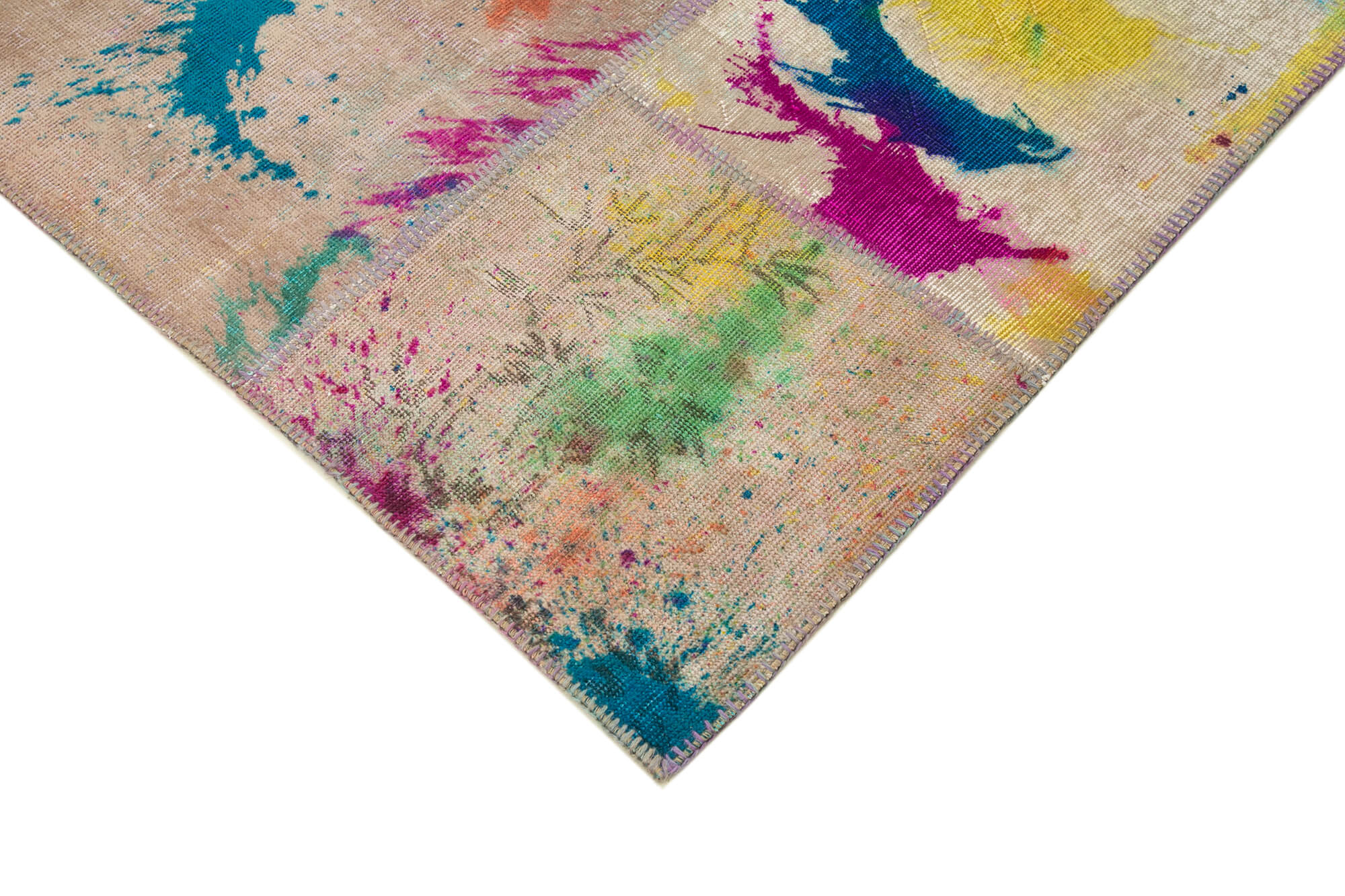 Handmade Area Rug | Kirk Yama Pink Patchwork Wool & Cotton Floor Covering 8'3''x11'7''