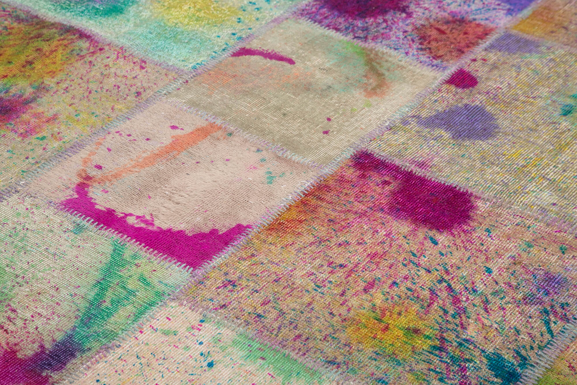 Handmade Area Rug | Kirk Yama Pink Patchwork Wool & Cotton Floor Covering 8'3''x11'7''