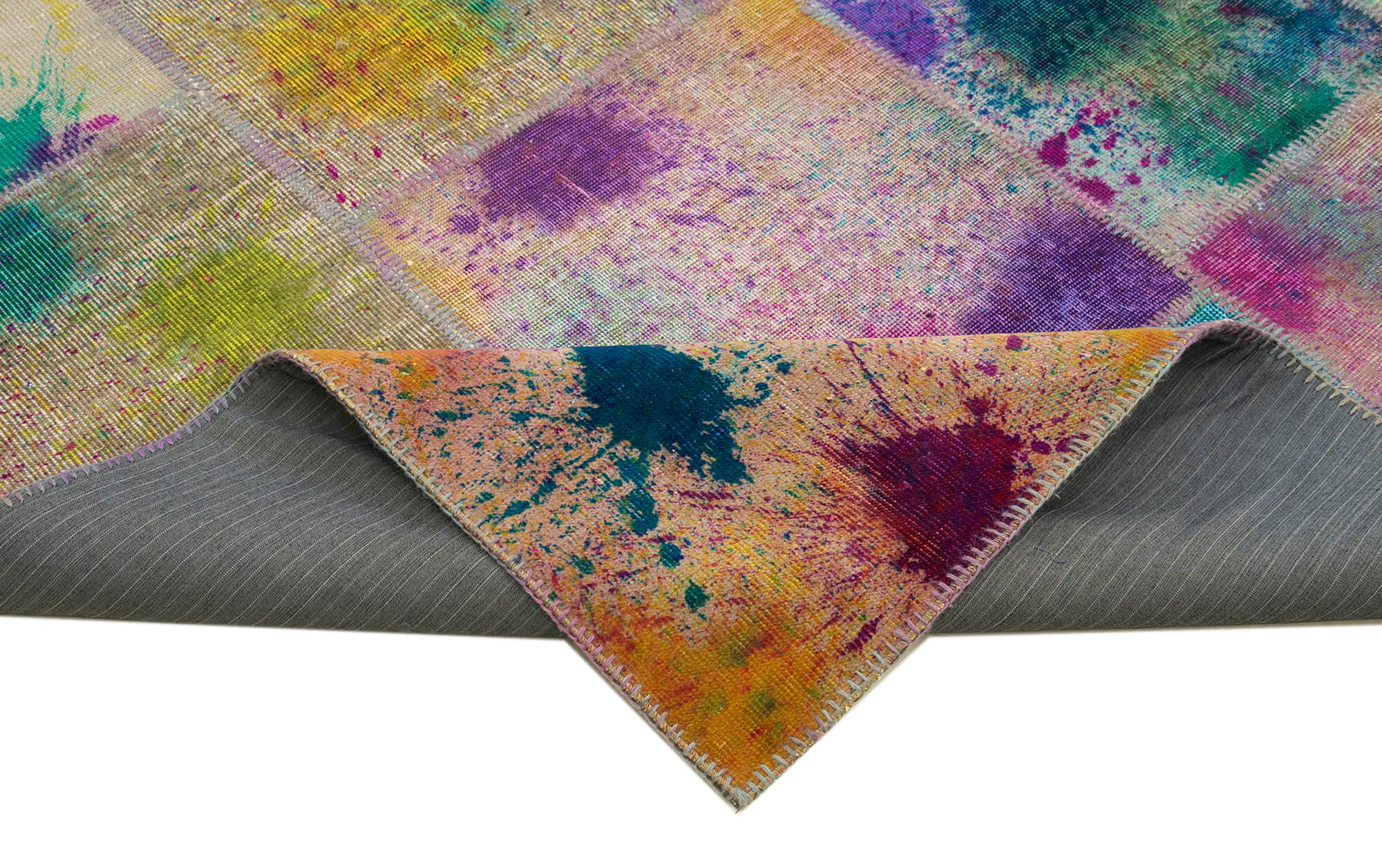 Handmade Area Rug | Kirk Yama Pink Patchwork Wool & Cotton Floor Covering 8'3''x11'7''