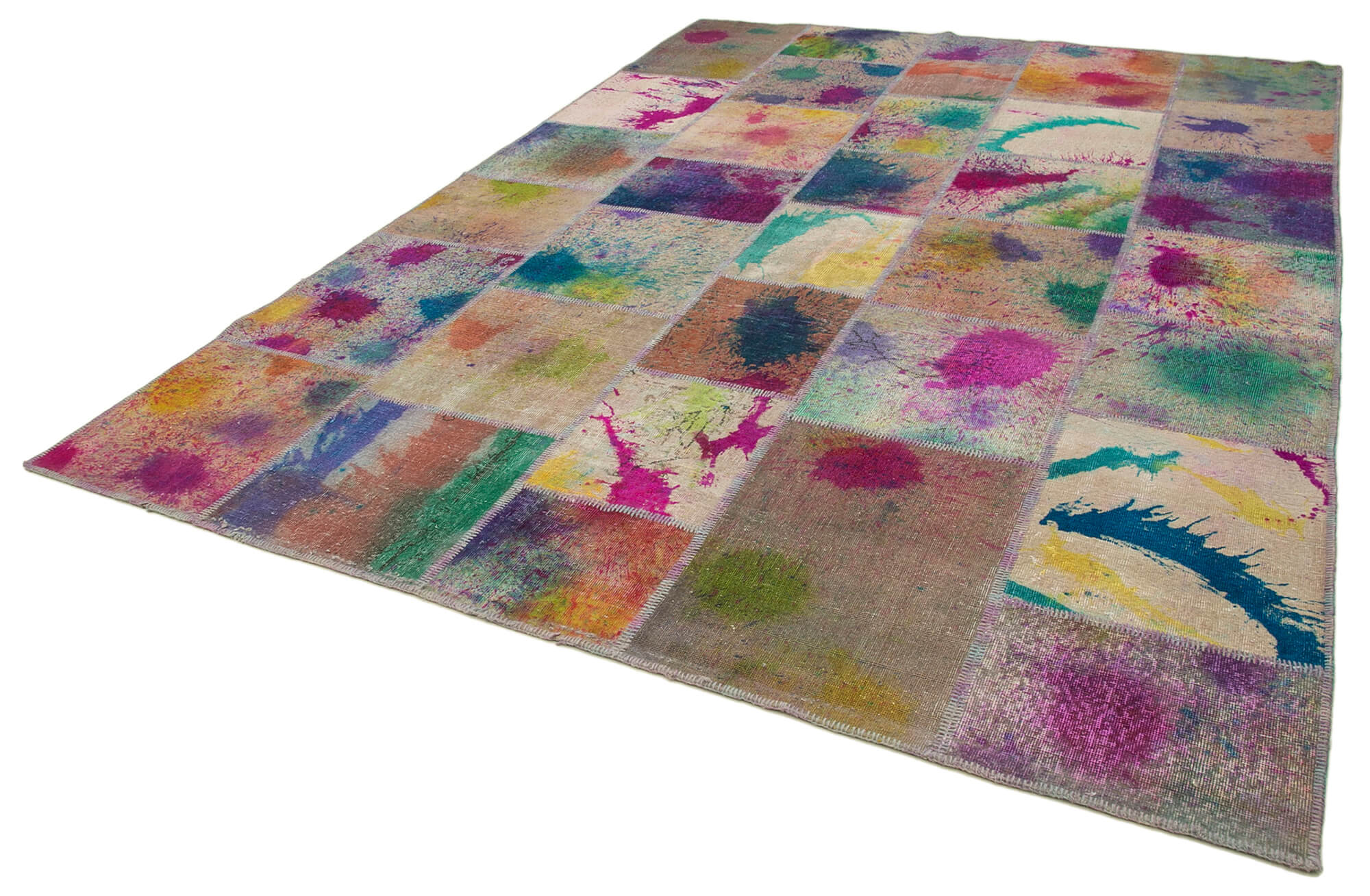 Handmade Patchwork Area Rug – Pink Patchwork Rug 8'3''x11'6'' Cotton Wool Carpet