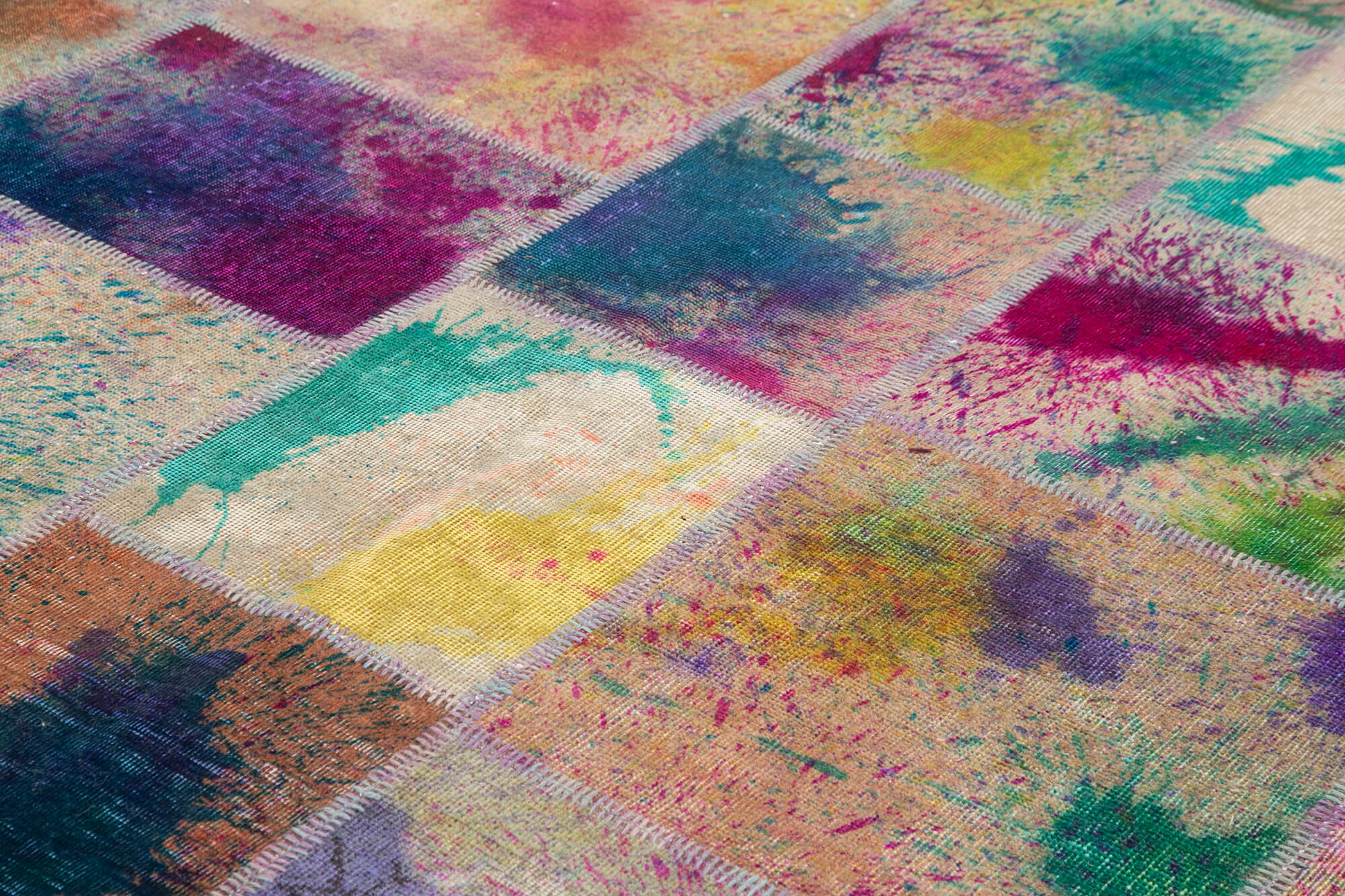 Handmade Patchwork Area Rug – Pink Patchwork Rug 8'3''x11'6'' Cotton Wool Carpet