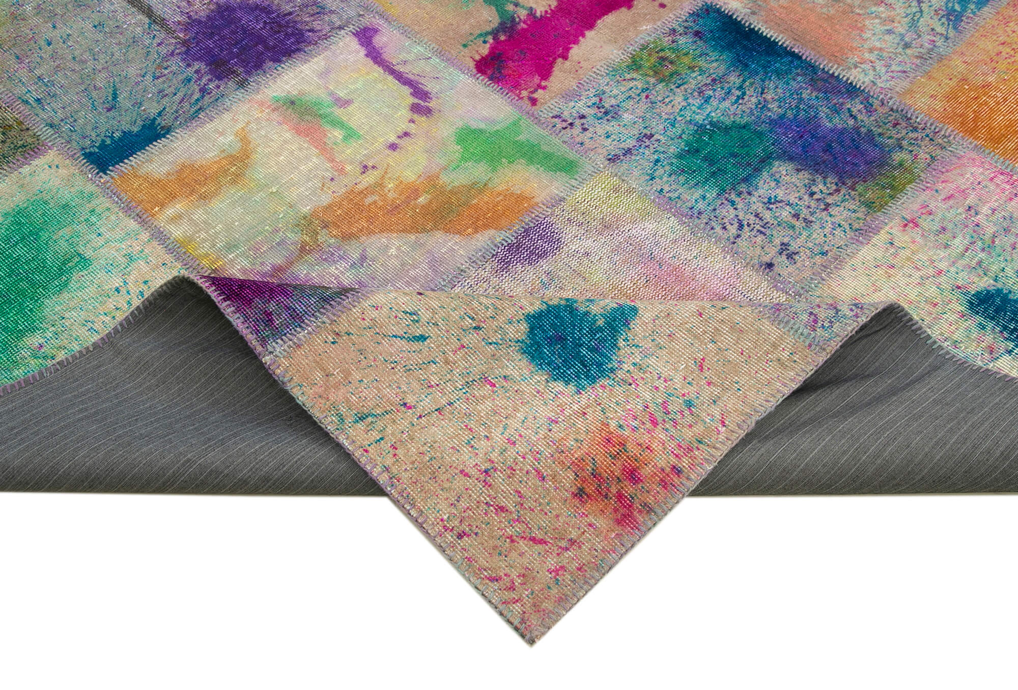 Handmade Patchwork Rug – Kirk Yama Pink Patchwork Carpet 8'3''x11'6'' Cotton Wool