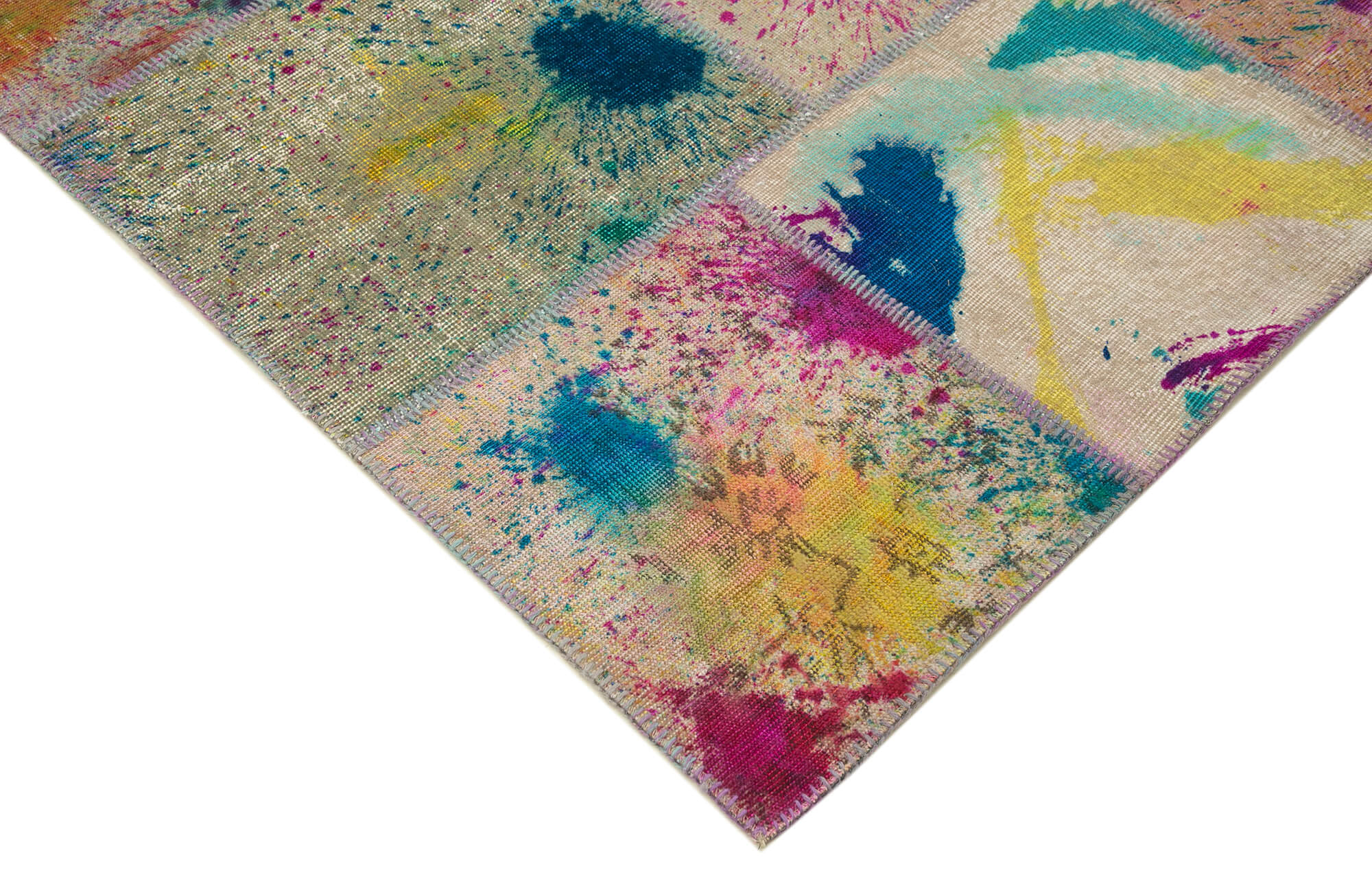 Handmade Patchwork Area Rug - Pink Patchwork Rug Cotton Wool Carpet 8'3''x11'7''