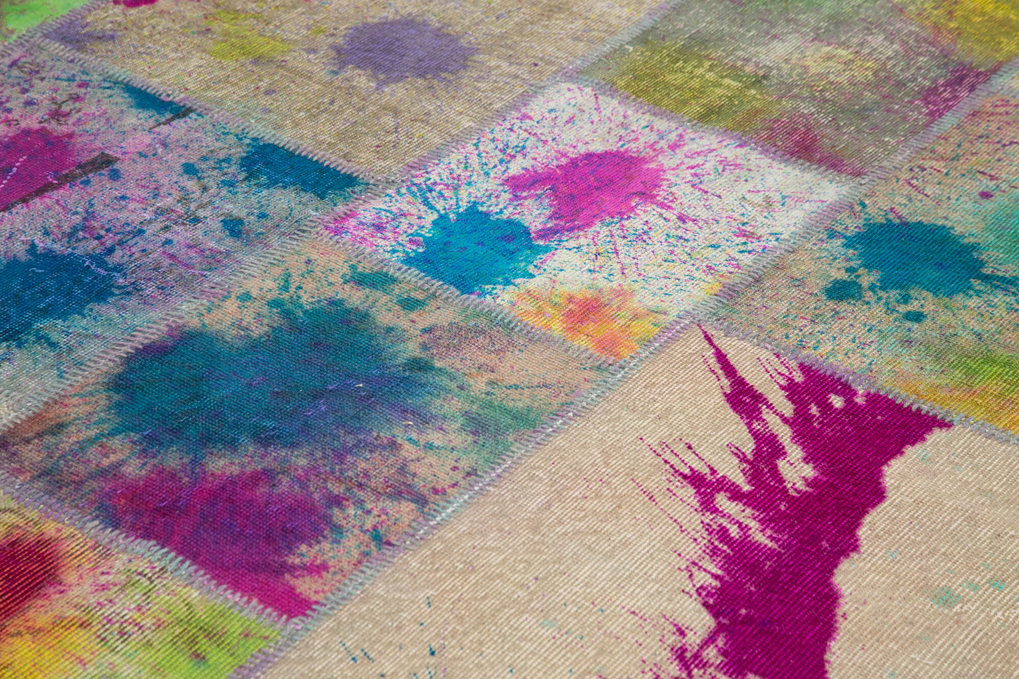 Handmade Patchwork Area Rug - Pink Patchwork Rug Cotton Wool Carpet 8'3''x11'7''