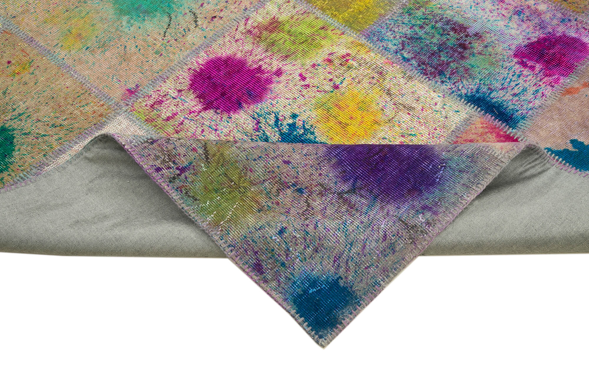 Handmade Patchwork Area Rug - Pink Patchwork Rug Cotton Wool Carpet 8'3''x11'7''