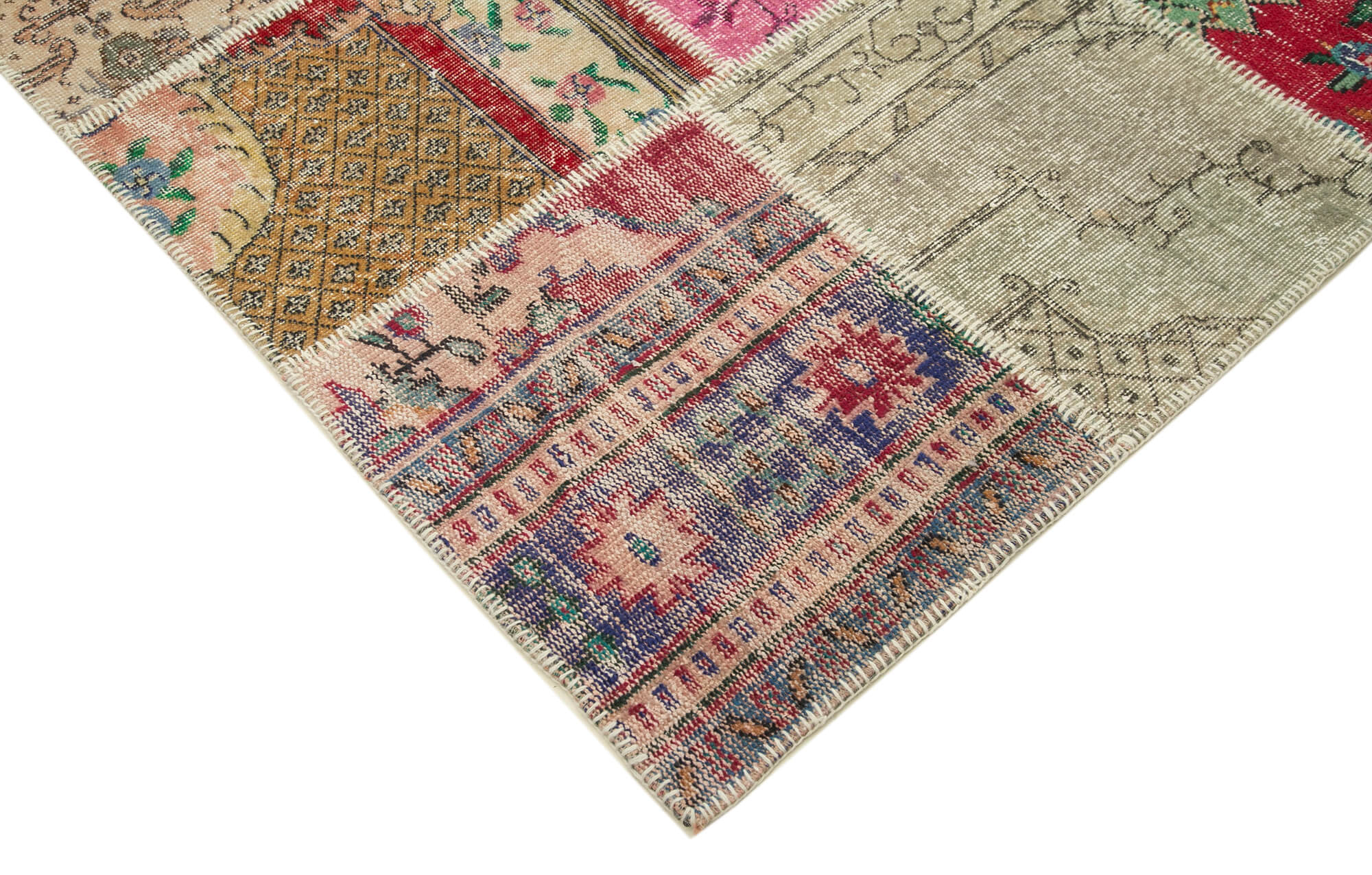Handmade Area Rug - Pink Patchwork Cotton Wool Vintage Wool Carpet 8'2''x11'5''