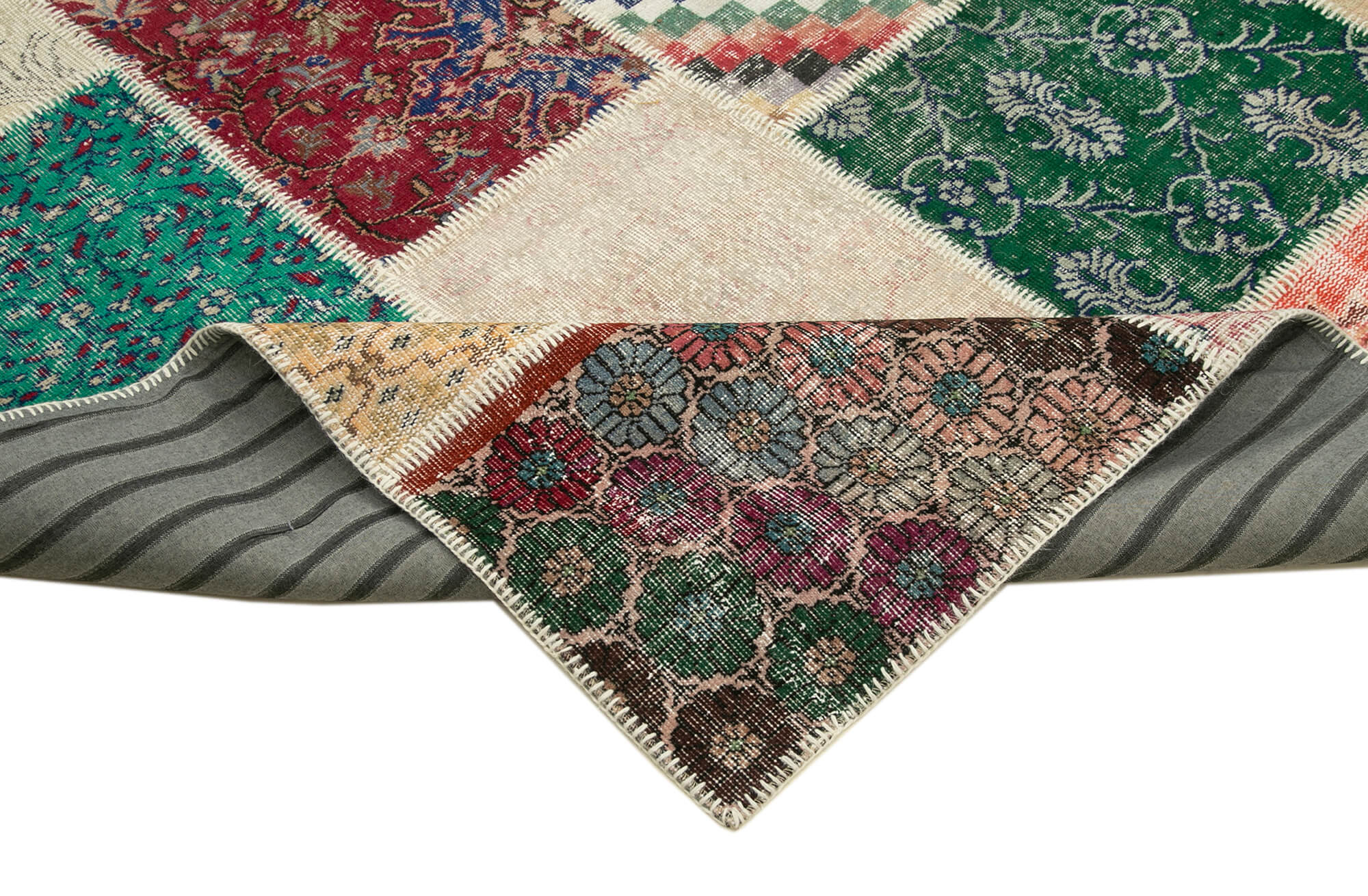 Handmade Area Rug - Pink Patchwork Cotton Wool Vintage Wool Carpet 8'2''x11'5''