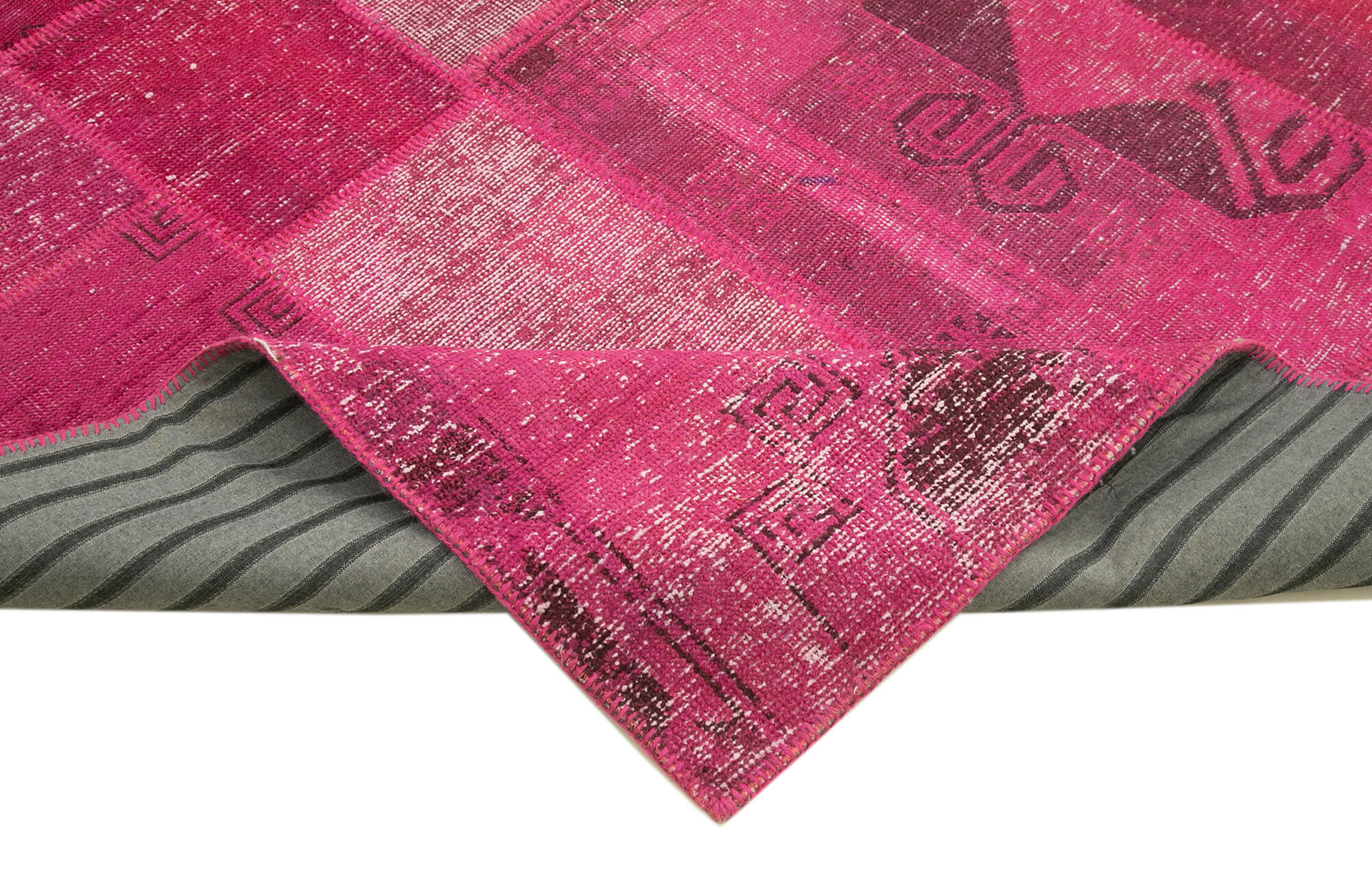 Handmade Patchwork Rug - Pink Cotton Wool Vintage Area Rug 8'6''x11'8''