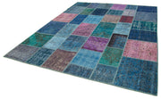 Handmade Wool Area Rug - Blue Patchwork Cotton Wool Carpet | Durable Artisan Crafted