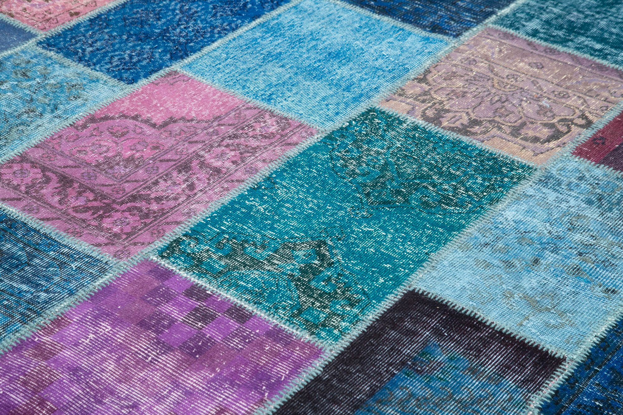 Handmade Wool Area Rug - Blue Patchwork Cotton Wool Carpet | Durable Artisan Crafted