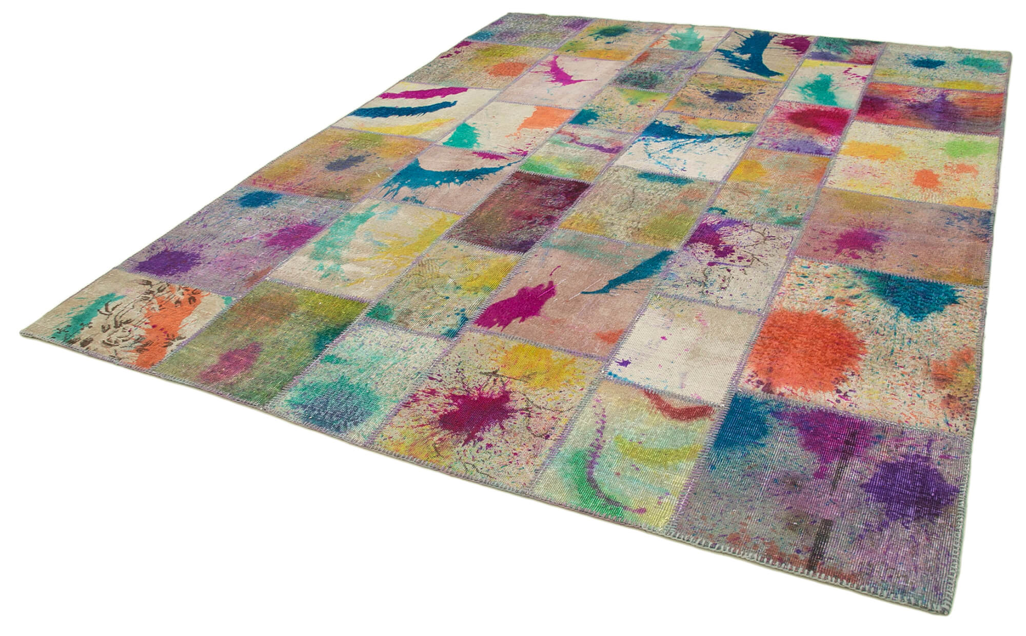 Handmade Wool Area Rug – Pink Patchwork Cotton Wool Rug, Durable Boho Style