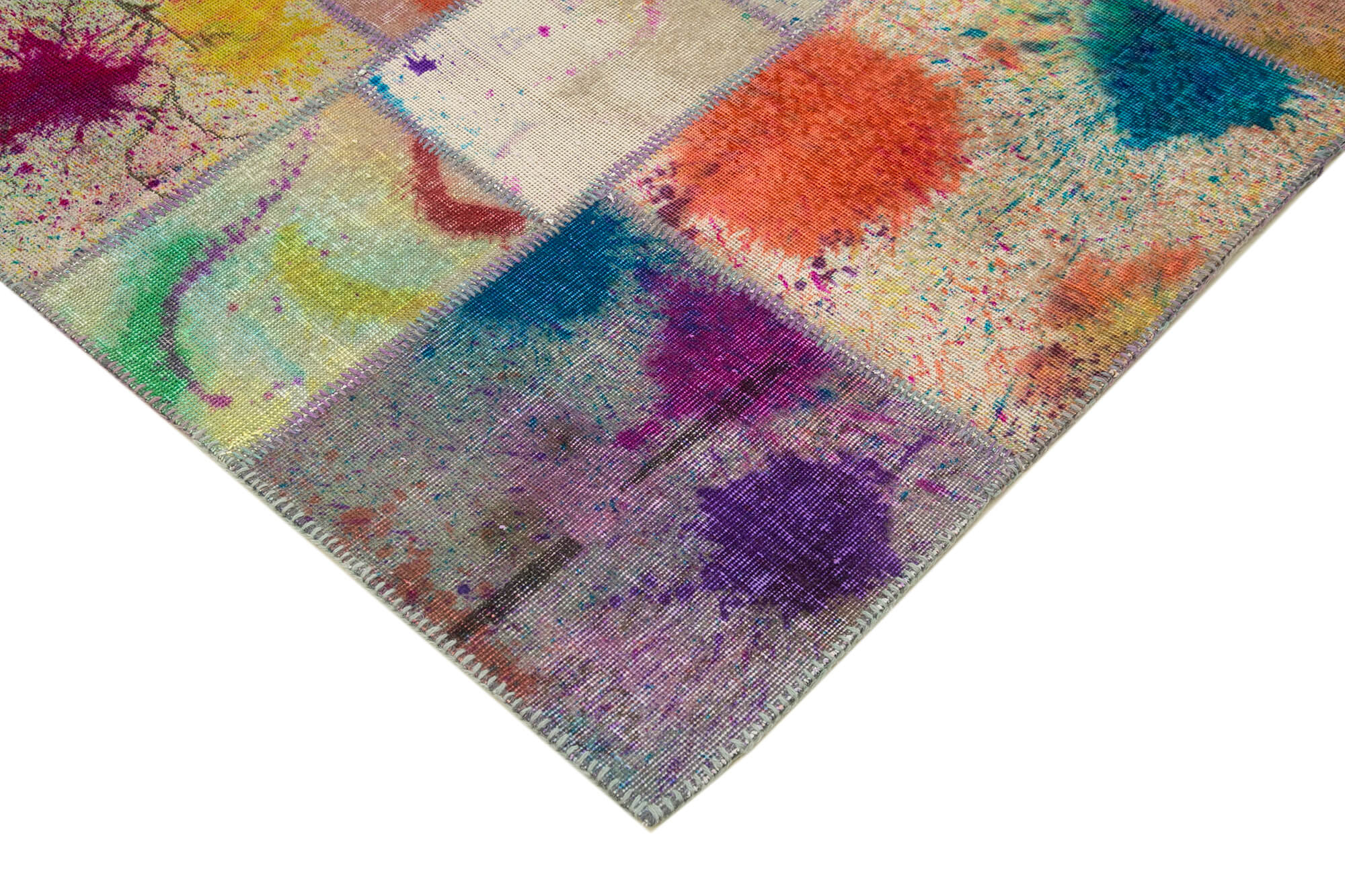 Handmade Wool Area Rug – Pink Patchwork Cotton Wool Rug, Durable Boho Style