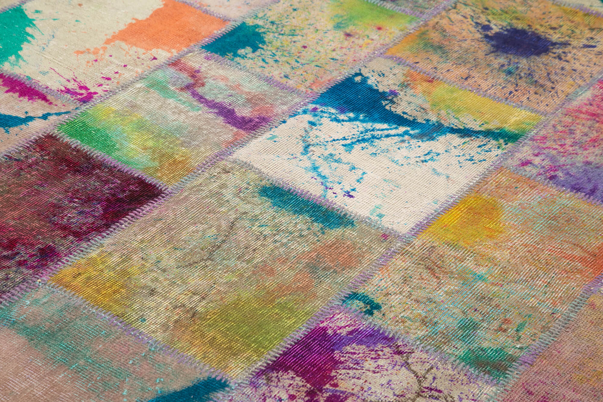 Handmade Wool Area Rug – Pink Patchwork Cotton Wool Rug, Durable Boho Style