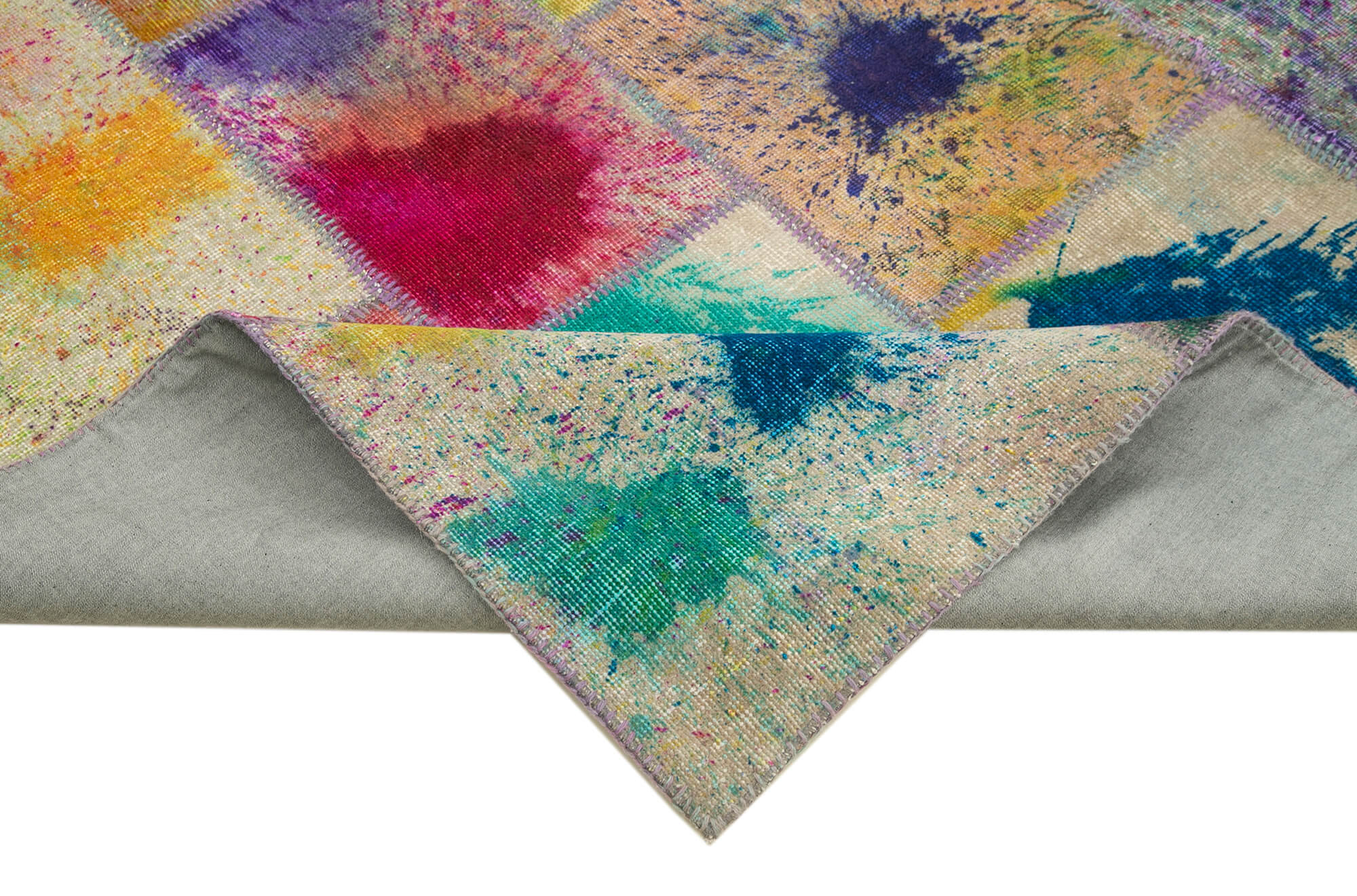 Handmade Wool Area Rug – Pink Patchwork Cotton Wool Rug, Durable Boho Style