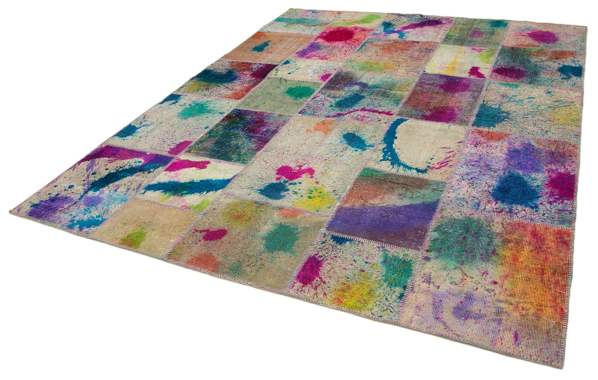 Handmade Patchwork Rug – Kirk Yama Pink Cotton Wool Vintage Area Rug 7'9''x10'
