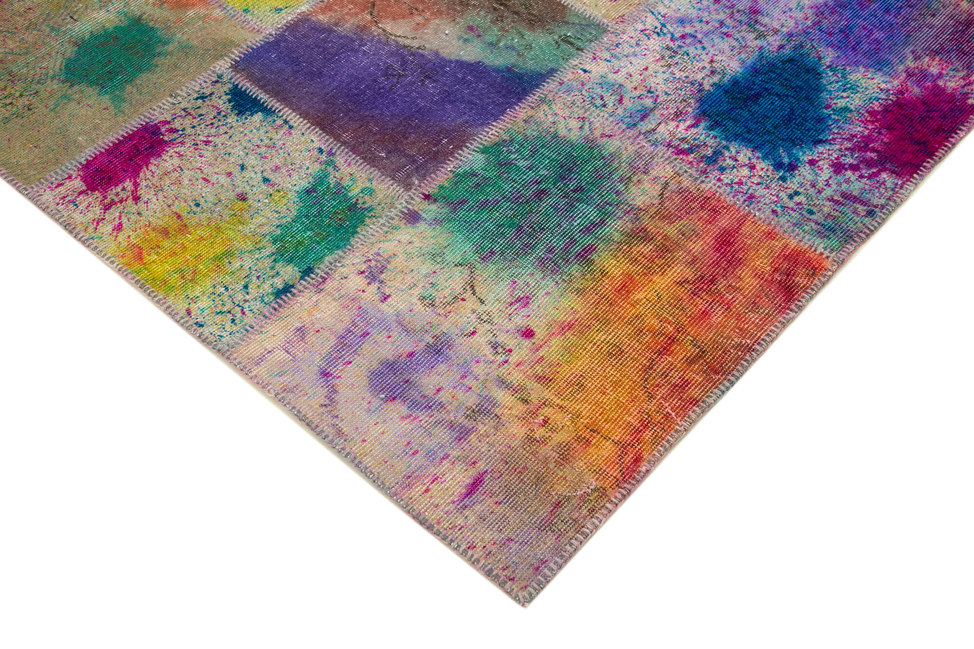 Handmade Patchwork Rug – Kirk Yama Pink Cotton Wool Vintage Area Rug 7'9''x10'