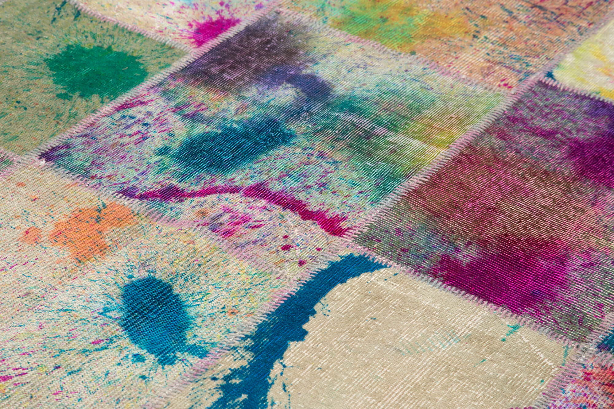 Handmade Patchwork Rug – Kirk Yama Pink Cotton Wool Vintage Area Rug 7'9''x10'