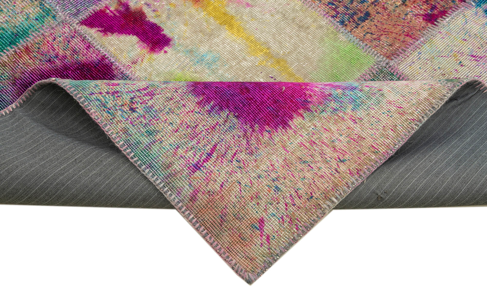Handmade Patchwork Rug – Kirk Yama Pink Cotton Wool Vintage Area Rug 7'9''x10'