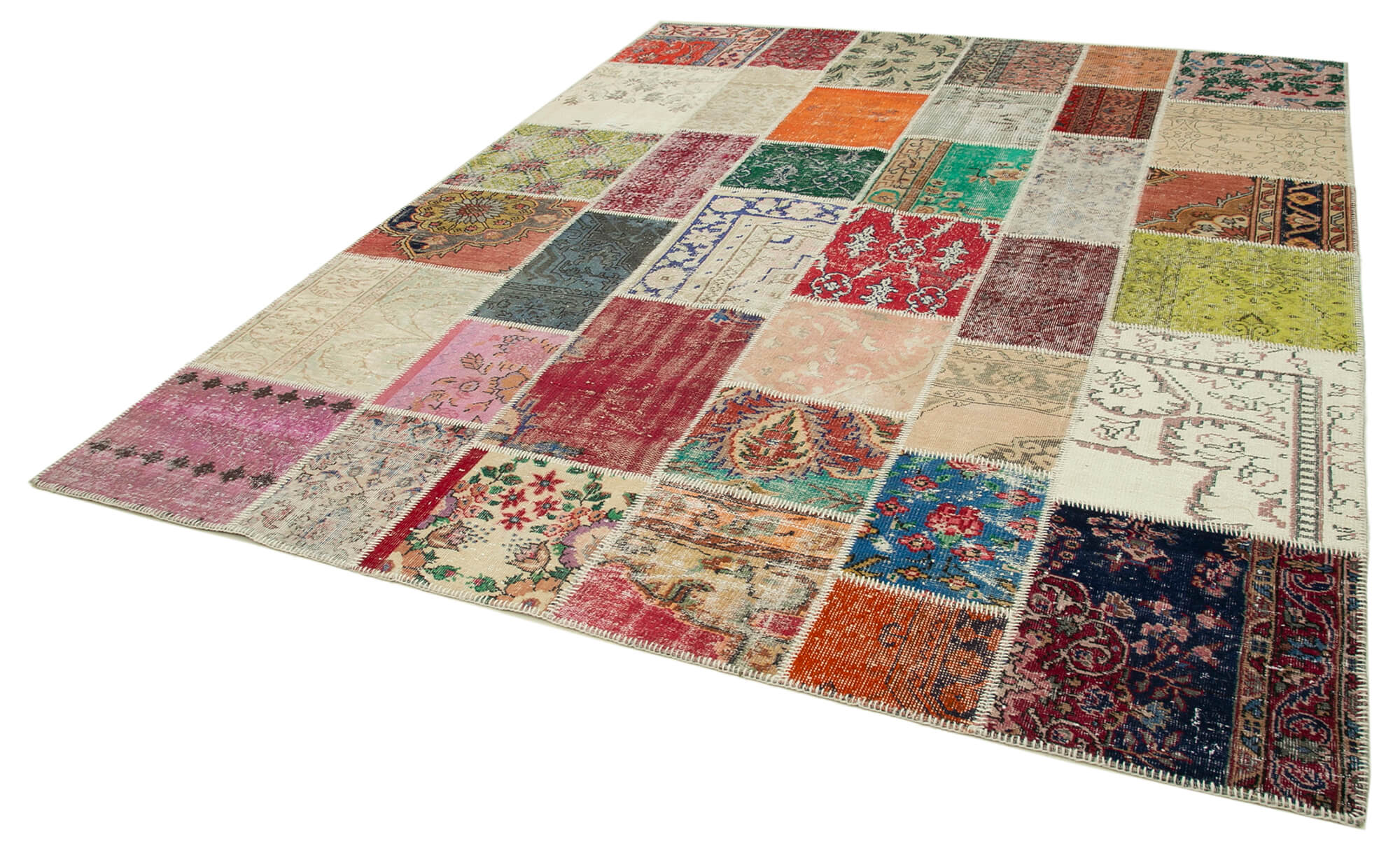 Handmade Patchwork Rug - Pink Patchwork Carpet Cotton Wool Rug 8'x9'8''