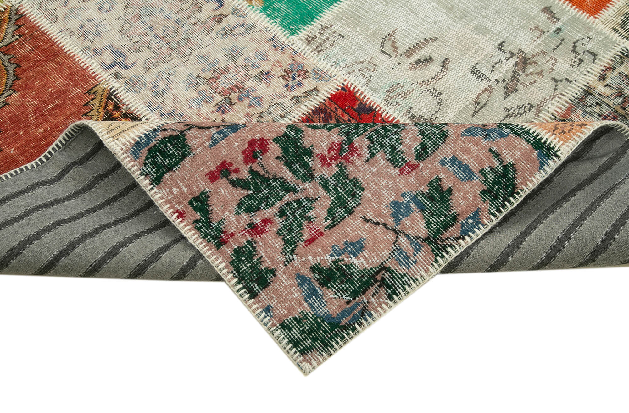 Handmade Patchwork Rug - Pink Patchwork Carpet Cotton Wool Rug 8'x9'8''