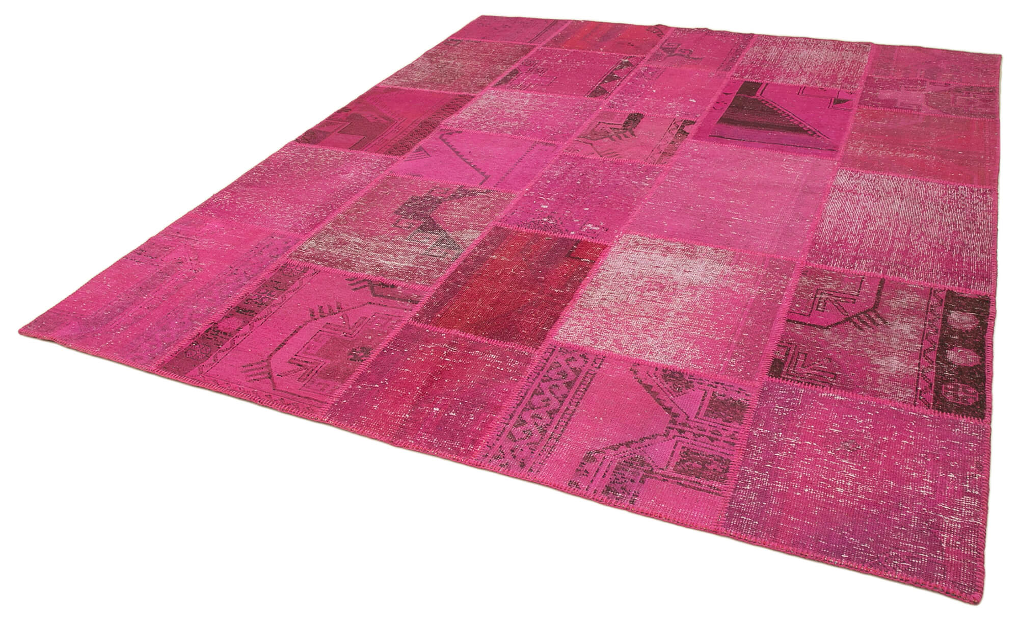 Handmade Patchwork Rug - Pink Patchwork Carpet 8x10 Feet | Cotton Wool Rug